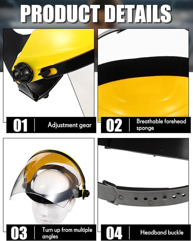 Tellegloww 8 Pack Safety Face Shield for Grinding and Cutting, Full Impact Resistant Face Shield Mask for Work Chemical Woodworking (Yellow)