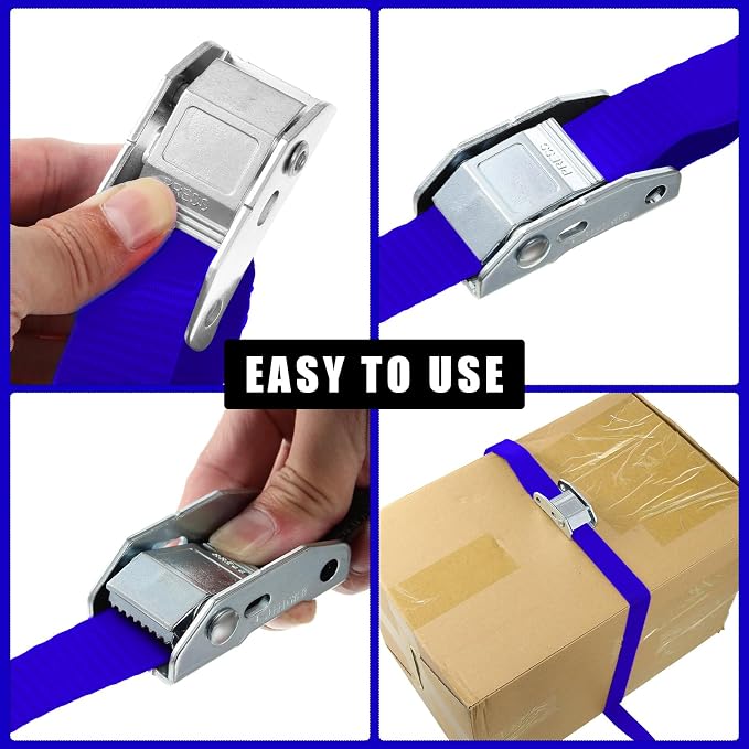 Riakrum 16 Pcs Cambuckle Tie Down Straps 1763lbs Break Strength Securing Straps 1'' x 15 ft Cambuckle Tie Downs with S Hook for Motorcycle, Kayak, Car, Truck, Boat Moving, Securing Cargo (Blue)