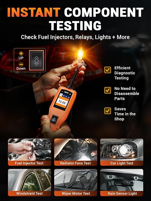 KZYEE KM10 Power Circuit Probe Tester with Live Waveform Display & Component Activation, 12V–24V Automotive Electrical Tester for Short Finding, Wire Tracing & Circuit Diagnostics, 40FT Reach