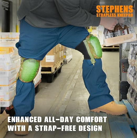 Stephens Strapless Knee Pads for Construction - Heavy Duty Soft Cap Design for Work | Safety Work Gear | Flooring | Roofing | Gardening | Personal Protective Equipment - Cushion Support for Kneeling - Non-Slip Strapless Knee Pad - Eliminate Knee Pain -...