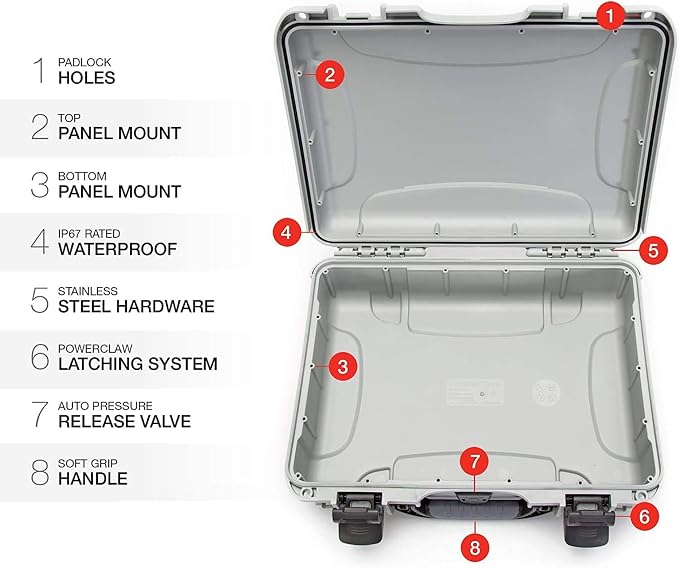 NANUK 910 Waterproof Hard Case with Foam – 14.3” x 11.1” x 4.7”, Protective Case for Camera, Electronics & Gear – Impact-Resistant, Dustproof, Airline Carry-On Approved – Made in Canada, Silver