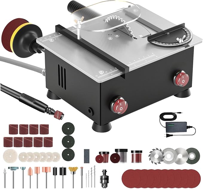 Mini Table Saw for Crafts[Dual 795 Motors & Switches] Max 200W/12,000RPM/26mm Adjustable Height Table Saw with Accessories.Gift for Men and Women's Creating Handmade Gifts,Exploring Hobbies