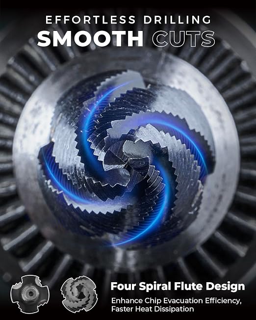 toolant Four Spiral Flute Cobalt Step Drill Bit(Pro), 3/16" - 7/8"(12 Step Size) Impact Ready Unibit Step Drill Bit, 1/4" Hex Shank Step Bit for Metal, Stainless Steel, Aluminum, Plastic