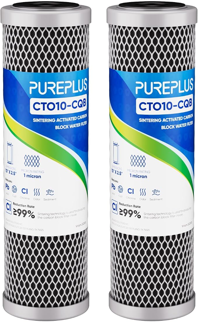 1 Micron 2.5" x 10" Whole House CTO Carbon Water Filter Cartridge Replacement for Under Sink Water Filter System, Dupont WFPFC8002, WFPFC9001, FXWTC, SCWH-5, WHEF-WHWC, WHCF-WHWC, AMZN-SCWH-5,2Pack