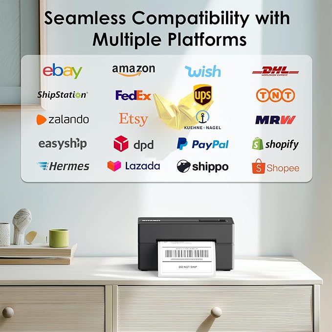 KNAON Bluetooth Thermal Shipping Label Printer, 4x6 Portable Thermal Address Label Printer for Small Business, Compatible with iPhone,Android,Windows,Mac,–Works with Etsy Shopify USPS&More, Black