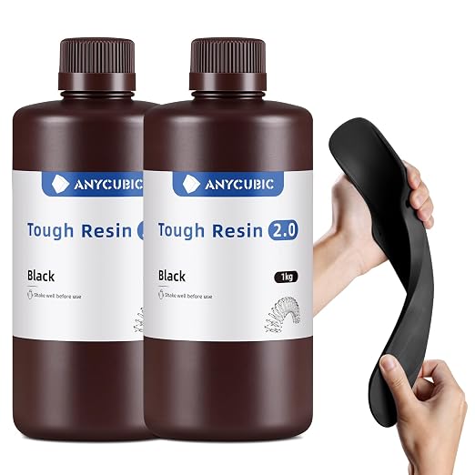 ANYCUBIC Tough Resin 2.0, 3D Printer Resin with Upgraded High Toughness and High Precision, 365-405nm Fast Curing 3D Resin for 4K 8K LCD/DLP/SLA 3D Printing (Black+Black, 2kg)