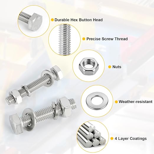 788PCS 18-8(304) Stailess Steel Hex Bolt Assortment Kit, Heavy Duty Bolts and Nuts Kit, 1/4-20 5/16-18 3/8-16 SAE Hex Cap Screws Nuts Washers, Comes with 3 Bits Plated