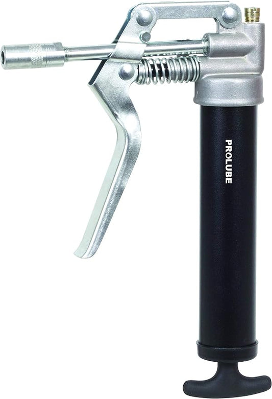PROLUBE Mini Pistol Grip Grease Gun | 3-Ounce Capacity | 3,500 PSI | 4-inch Steel Extension & Coupler | Powder Coated Finish | 1/8” NPT Threads (43252)