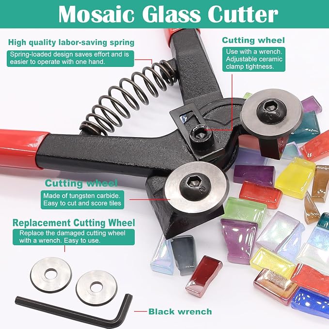 weideer Glass Cutters Tools,Glass Cutter, Mosaic Wheeled Glass Tile Nippers,Running Pliers Breaker Grozer Pliers,Stained Glass Cutting Tool Kit with Replacement Cutting Wheel Gloves Leather Bag