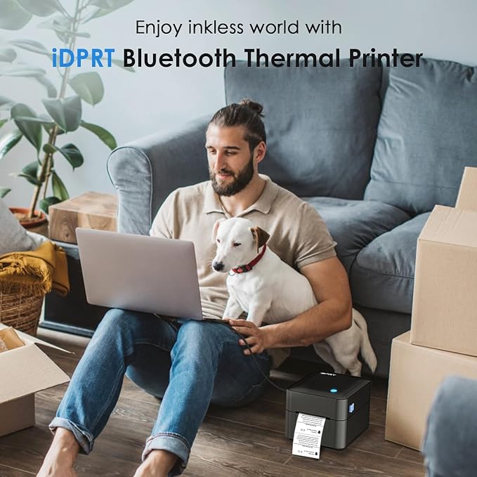 iDPRT Label Maker, Thermal Barcode Printer with No Bound Consumables, Bluetooth & USB Connection, 140pcs/min Speed, Customizable App, Supports Various Sized 1"-3.15", Label Printer for Small Business