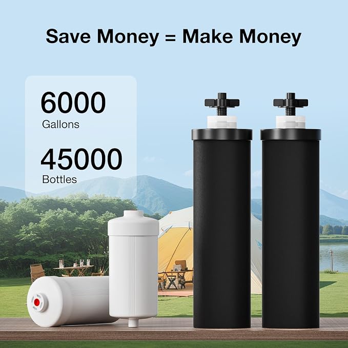 Gravity Water Filter Replacement for Berlkey BB9-2 Black Filters & PF-2 Fluoride Filters, 7-Stage Filtration, NSF 42 & 372 Certified, 4 Pack (2 Black, 2 Fluoride)