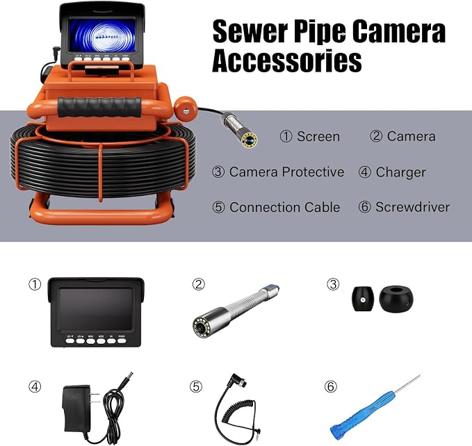 Sewer Camera 100FT/30M Borescopes Plumbing Snake Pipe Inspection Camera DVR & Audio Recorder 17MM with 5600Mah Battery 4.3" IPS Screen 12 LEDs HD 1000TVL 32GB Card