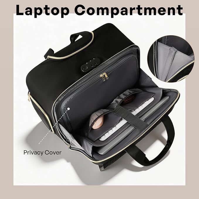 Rolling Laptop Bag for Women with 4 Spinner Wheels, 17 Inch Rolling Briefcase for Women with Lock, Waterproof Rolling Computer Bag with 11 Pockets & Padded Laptop Sleeve for Work Travel, Black