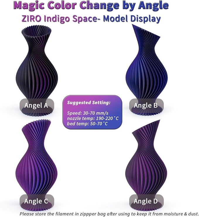 ZIRO Matte Tricolors PLA Filament Bundle, 4 Packs Magic Color Change by Angle Filament 1.75mm, Dimensional Accuracy +/-0.03mm, Fit Most FDM 3D Printer, 1KG x 4 Spool (no-Shine Surface)