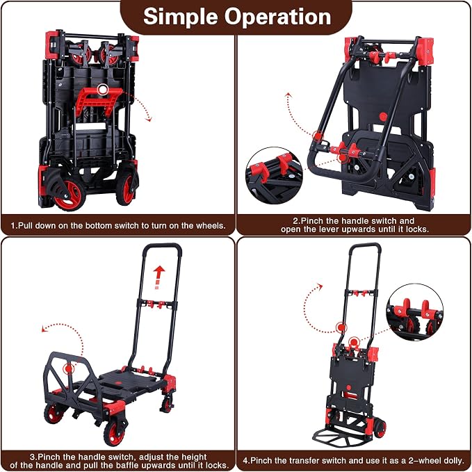 2-in-1Hand Truck Dolly Foldable with Folding Basket,330LBS Capacity Handtruck,Hand Truck Foldable Dolly with 4 Wheels,Dolly Cart with Retractable Handle,Folding Hand Cart for Moving