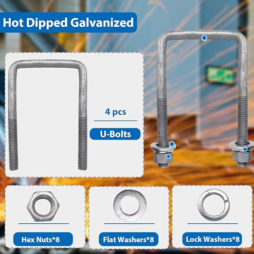 4 Pcs Hot Dipped Galvanized Square U-Bolts,1/2" D x 3 1/16" W x 5 5/16" L,Boat Trailer U-Bolts 3 inch Wide with Washers and Nuts for Boat Trailer,Automobiles,Industrial,Heavy Duty U Bolt
