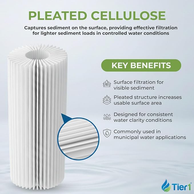 Tier1 20 Micron 10 x 4.5 Water Filter | Resin Impregnated Pleated Cellulose Whole House Sediment Filter Cartridge | Replacement for Pentek S1-BB, W20CLHD | 4.5 x 10 Home Water Filter