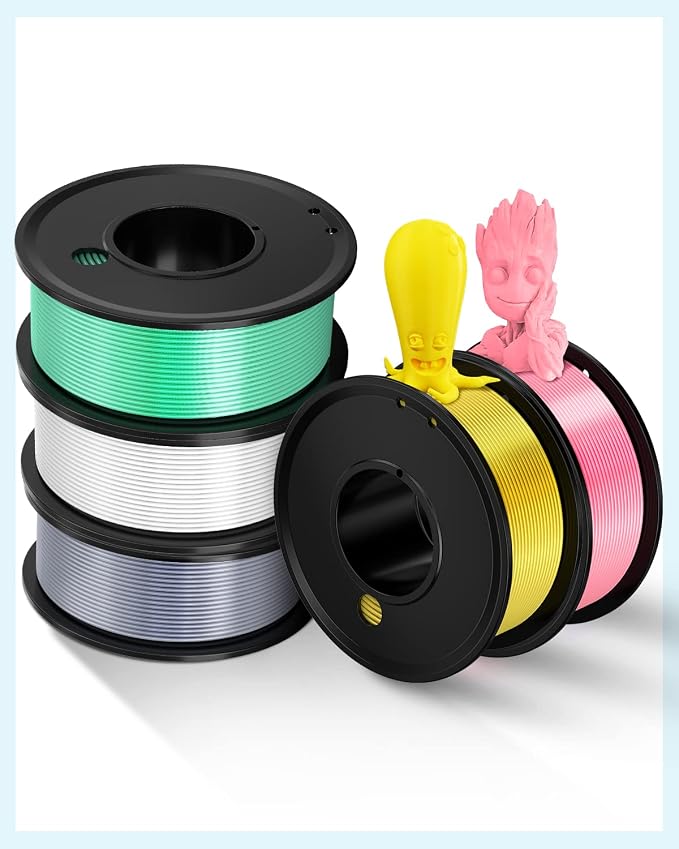 3D Printer Filament PLA 1.75mm 3-D Printing Materials 5 Colors Bundle Print Filimate 1.75 mm White Silver Pink Green Yellow Filiment1.75 Accuracy ±0.02mm Fillament Spool Vacuum Pack 250G X 5