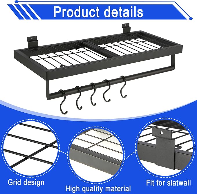 Slatwall Shelves, 2 Pack, Heavy Duty Holds Up to 110 lbs | Slatwall Shelf (9.6" X 22.75"), Heavy Storage Rack Designed for Garage, Home & Retail, Black