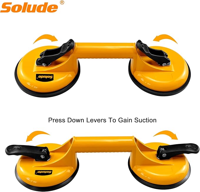 2 Pack Glass Suction Cup,Aluminium Heavy Duty Vacuum Lifter for Moving Glass/Window/Tiles/Mirror/Granite,Double Gripper Sucker Plate,Yellow