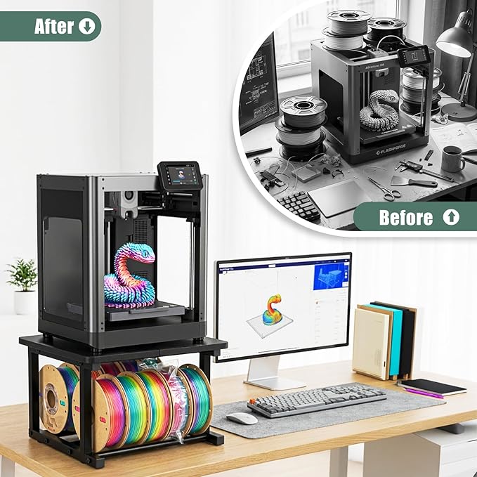 3D Printer Stand for Desk 3D Printer Table with Filament Storage 2 Tiers 3D Printer Filament Storage Rack Desktop Heavy Duty Sturdy Anti-Vibration Holds 10 Spools for Home Office Workshop