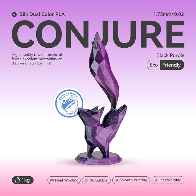 Chitu Systems Conjure Silk Dual Color PLA 3D Printer Filament, Christmas Black Purple PLA, Reusable Spool Compatible with Bambu Lab Refill Filament,1.75mm Filament, 1KG/2.2lb