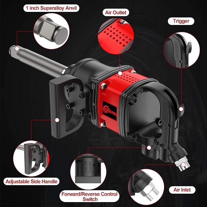 Trivd Frol Air Impact Wrench 1 inch Impact Gun 1 Inch Impact Wrench, Up to 3550 Ft.lbs, 5000RPM High Torque Pneumatic Impact Wrench with 32mm-33mm Sockets, 1/2" Air Inlet for Heavy Duty Repairs