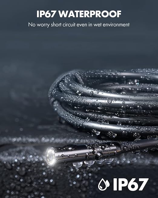 Anykit Endoscope Camera with Light, 1920P HD Borescope with 8 Adjustable LED Lights, Semi-Rigid Snake Camera with Light, IP67 Waterproof Inspection Cam for iPhone & Android, 16.5 ft Single Lens