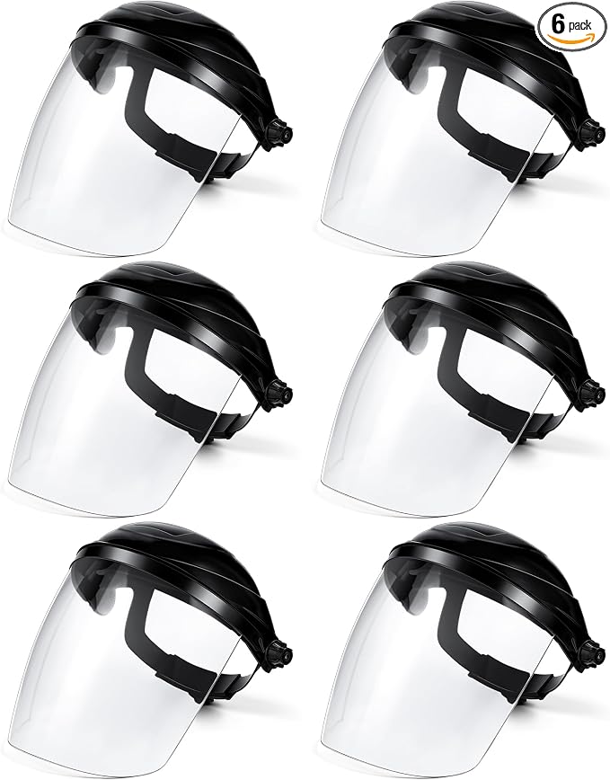 Tellegloww 6 Pack Safety Face Shield for Grinding and Cutting, Full Impact Resistant Face Shield Mask for Work Chemical Woodworking (Black)