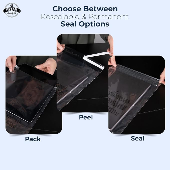 9x12 Resealable Poly Bags Suffocation Warning 200 Pack Clear Packaging Bags
