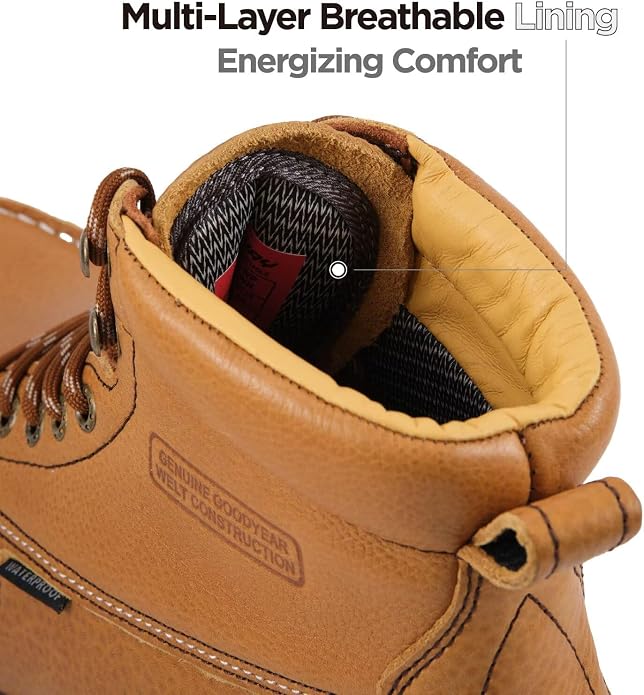 SUREWAY Mens 6" Heavy Duty Waterproof Work Boots - Composite Toe, EH Construction Industrial Safety Leather Boots, Lace Up Moc Toe, Oil/Slip Resistant Comfortable Outsole