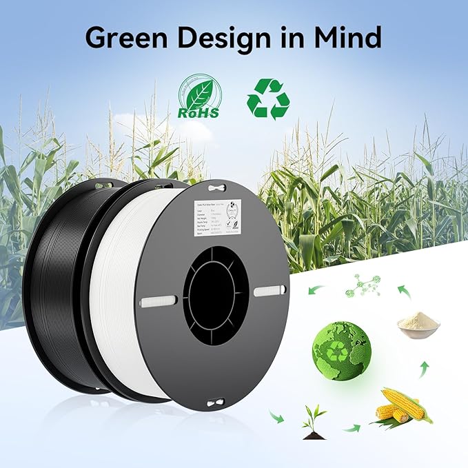 Creality PLA Filament 1.75mm Bundle 2KG, High Precision +/-0.02mm 3D Printer Filament, Consistent Extrusion, Smooth Printing, 2 Pack 1KG Spool,Fits for Most FDM 3D Printers(Grey, White)