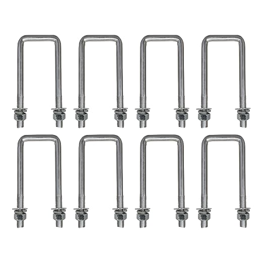 A.A Square U Bolts with Hardware for Boat Trailer, Electro-Galvanized Steel, 1/2" Diameter x 2-1/8" x 6-5/16" for 2x4 Beam (8 Pack)