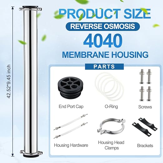 Blulu 304 Stainless Steel Reverse Osmosis Compatible with 4040 Membrane Housing Heavy Duty 4"x40" Commercial Ro Membrane Pressure Vessel Good for Industrial Use