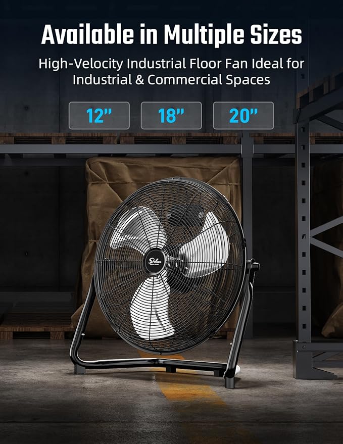 Simple Deluxe 20 Inch 3-Speed High Velocity Heavy Duty Metal Industrial Floor Fan for Warehouse, Workshop, Factory and Basement, Black, 2 Pack