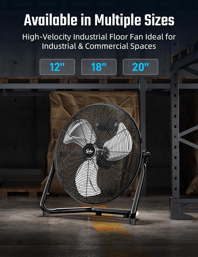 Simple Deluxe 18 Inch 3-Speed High Velocity Heavy Duty Metal Industrial Floor Fan for Warehouse, Workshop, Factory and Basement, Black, 2 Pack