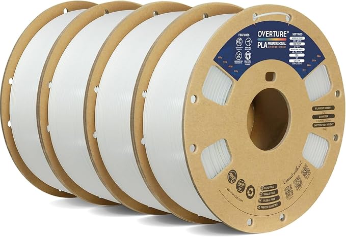 OVERTURE 4KG Bundle PLA Plus (PLA+) Filament 1.75mm, Stronger & More Durable, Professional Toughness 3D Printer Filament 1kg (2.2lbs) 4 Pack, High Precision +/- 0.02mm, Tangle-Free (White*4)