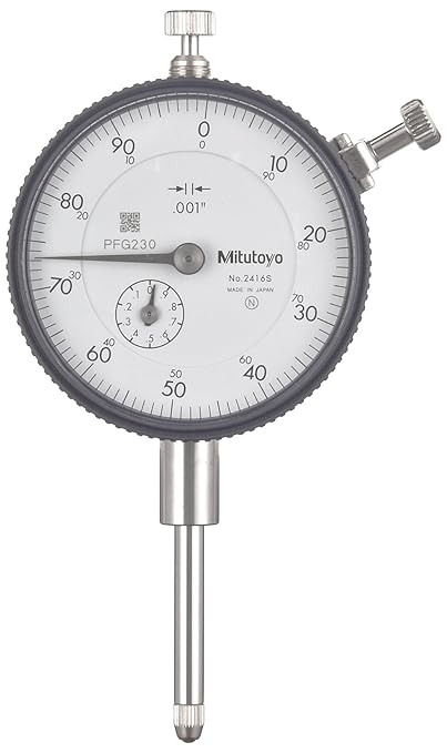 Mitutoyo 2416SBCAL Dial Indicator with Calibration, #4-48 UNF Thread, 3/8" Stem Dia., Lug Back, White Dial, 0-100 Reading, 57mm Dial Dia., 0-1" Range, 0.001" Graduations, +/-0.002" Accuracy