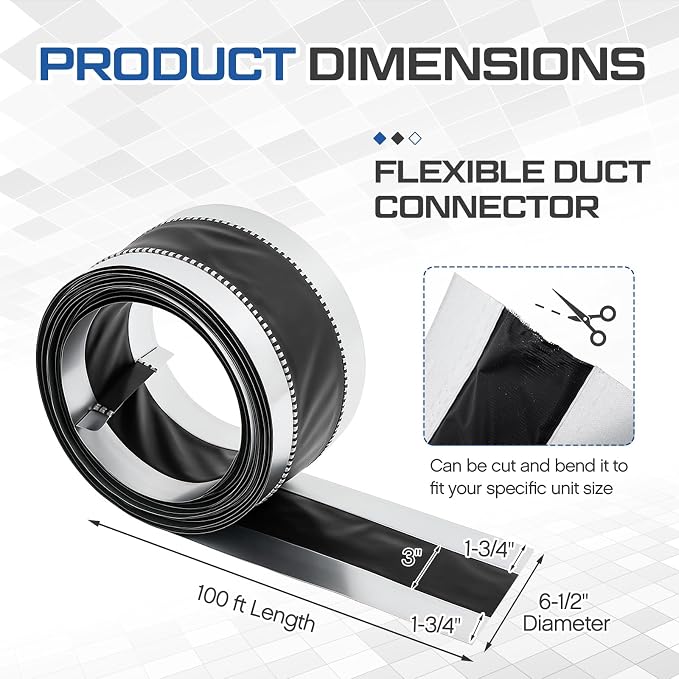 Zonon 6-1/2 x 100 ft Vinyl Flexible Duct Connector Canvas Duct Connector Roll for Dryers Range Hoods HVAC Kitchen and Other Household Scenarios