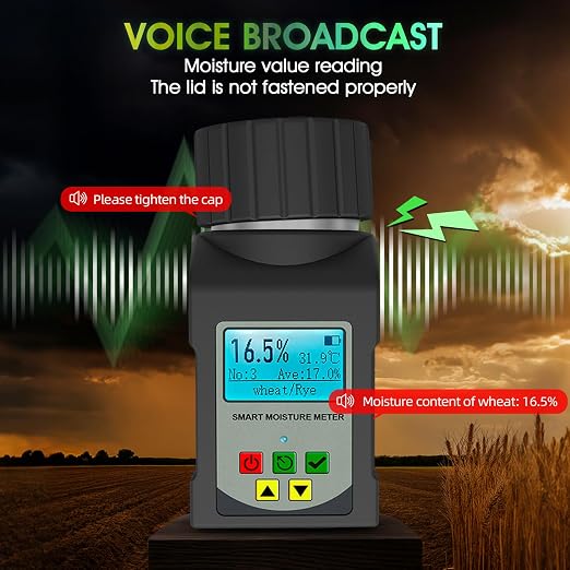 Grain Moisture Tester, INFURIDER Cup Moisture Meter High Precision Com Moisture Tester for 25 Grains Like Coffee Beans, Cocoa Beans,Wheat, Portable Temperature Measuring Instrument with Data Storage