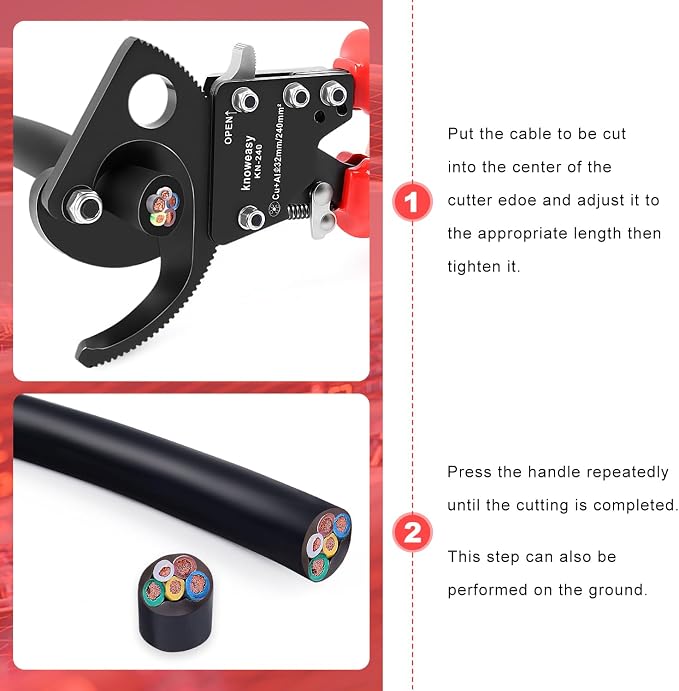 Knoweasy KN-240 Upgraded Cable Cutter and Ratchet Wire Cutter Works for Aluminum and Multi-core Cables up to 240mm