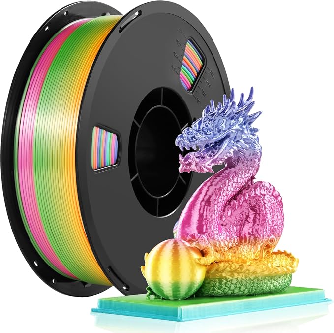 Dynta Silk Rainbow PLA Filament, Gradient 3D Printer Filament 1.75mm, Shiny & Smooth, Beginner-Friendly for DIY,1kg (2.2lbs)