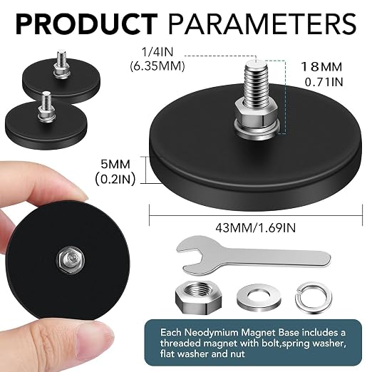 DIYMAG Magnet 6PCS 1/4inch Screw Hole Strong Rubber Coated Magnets Magnetic License Plate Holder Mounting Heavy Duty Rare Earth Round Base Flat Bar Camera Vehicle Threaded Studs Bolts Rock Light | Strong Rare Earth Magnets with Flat Base, for Mounting ...