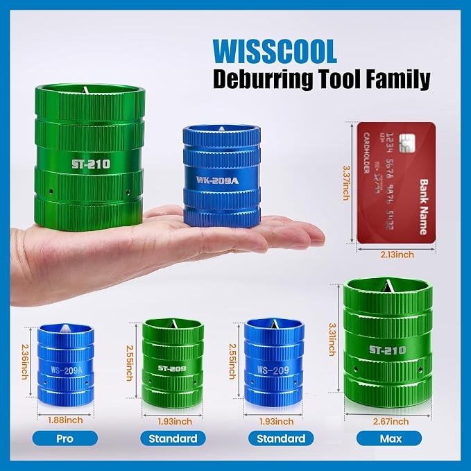 WISSCOOL 1/4" to 2-1/4" Deburring Tool PlumbingTools Pipe Reamer Copper Pipe Cleaner Removing Burr Tools for Inner Outer Copper PVC Metal Aluminium(Green-Max)