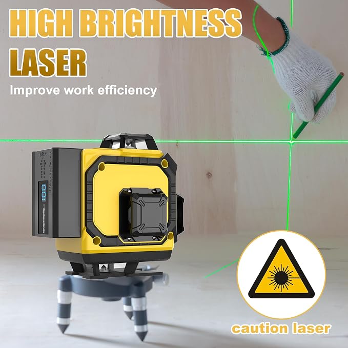16 Laser Level with 1M Tripod, 4x360° Laser Line, Green Cross Line Laser with Tripod Self-Leveling, Lazer Leveler Tool for Picture Hanging laserpower<1mW, 2 Batteries