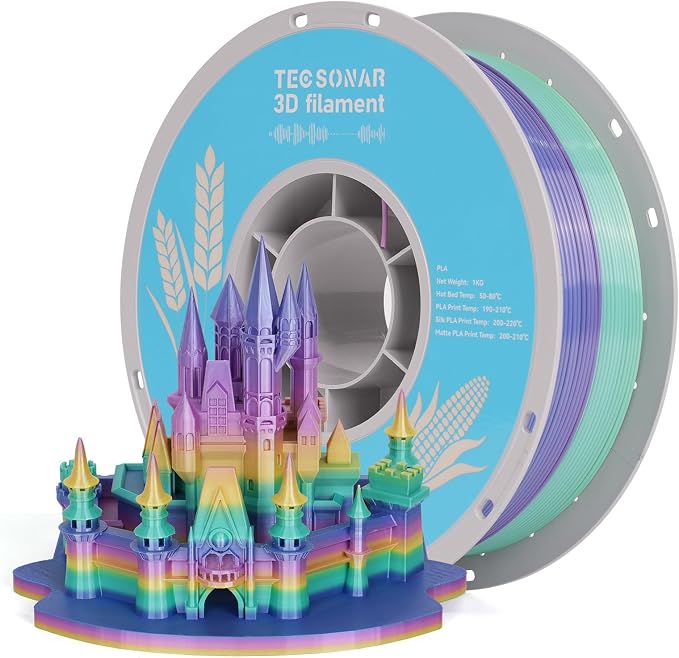 Silk Rainbow PLA 3D Printer Filament Bulk,10Rolls,1KG Spool(2.2lbs) 1.75mm, Multicolor Gradient Filament for Most FDM 3D Printers,7 Rolls Silk Rainbow + 3 Rolls Matte Rainbow PLA.