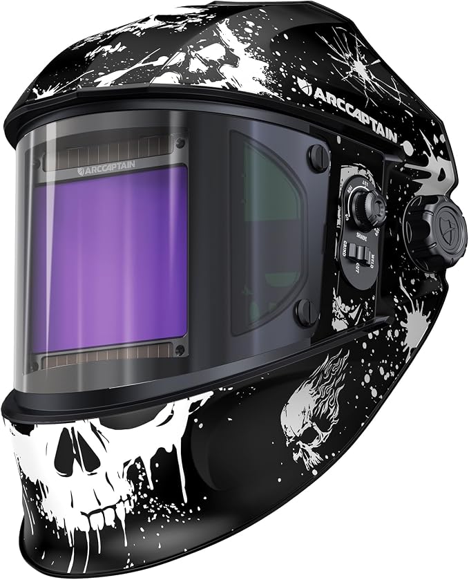 ARCCAPTAIN Auto Darkening Welding Helmet with Side View, 180° Panoramic View, 1/1/1/1 True Color Large Viewing Welding Hood with 4 Arc Sensor Solar Powered, Wide Shade 4/5-9/9-13 for TIG MIG ARC CUT