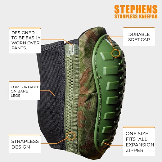 Stephens Strapless Knee Pads for Construction - Heavy Duty Soft Cap Design for Work | Safety Work Gear | Flooring | Roofing | Gardening | Personal Protective Equipment - Cushion Support for Kneeling - Non-Slip Strapless Knee Pad - Eliminate Knee Pain -...