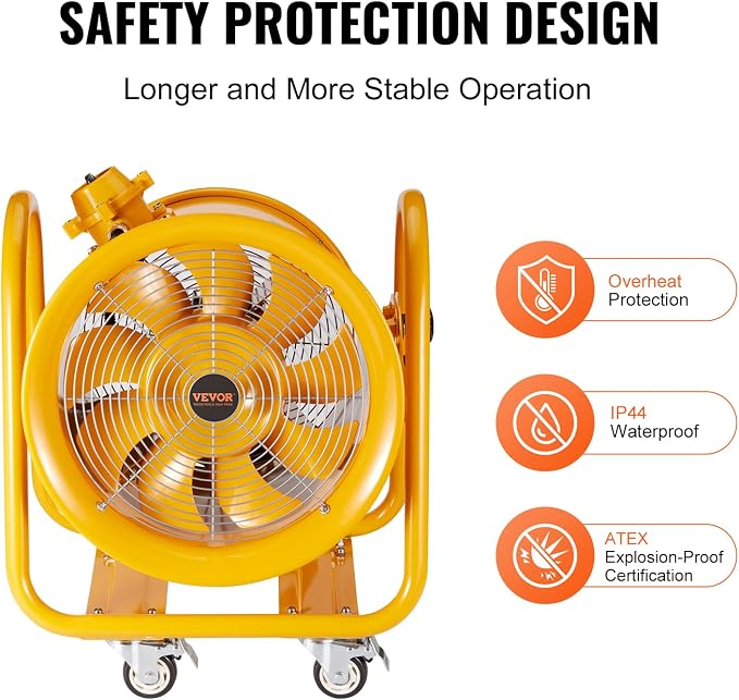 VEVOR Explosion Proof Fan 16 Inch, 350W 4240CFM, Industrial Portable Ventilator Blower/Exhaust with 9.8ft Light Cord -No Plug