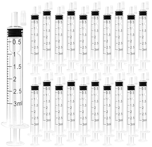 24 Pack 3ml Syringe with Cap and Luer Slip Tip, Sterile Syringe Individually Packaged for Labs, Liquid Measuring, Feeding Pets,Oil or Glue Applicator